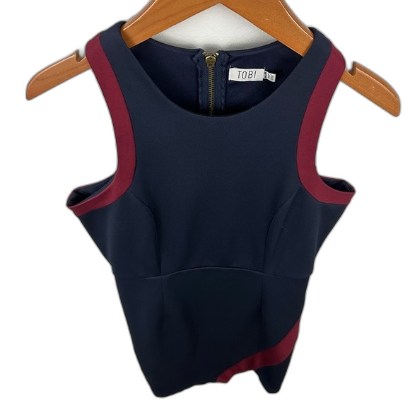 Tobi Nay Red Ponte Knit Faux Wrap Bodycon Sleeveless Sheath Dress Size Medium - Picture 3 of 13